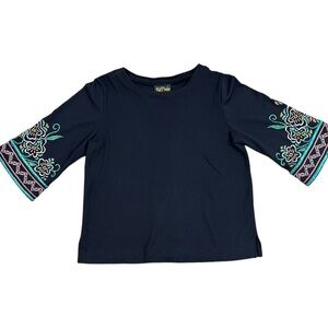 Bob Mackie Embroidered Balloon Sleeve Blouse XL Boho